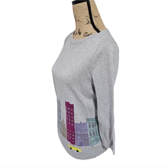 TALBOTS Women Thin Stretch Cotton Rayon Sweater Embroidered City View M - Picture 4 of 8